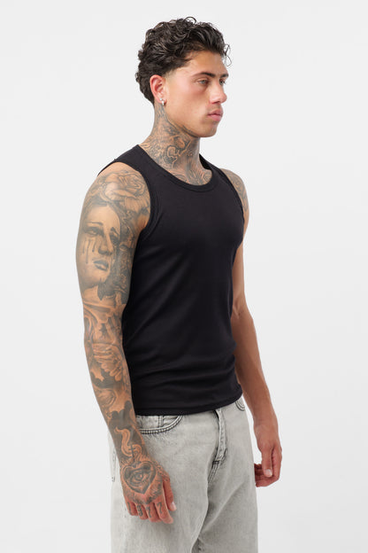 Camisola de Alças em Canelado Preta