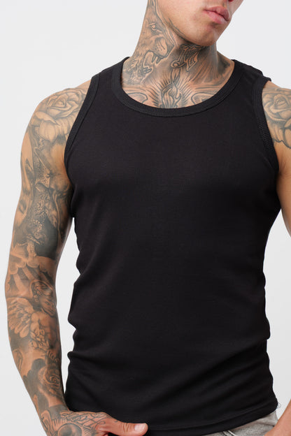 Camisola de Alças em Canelado Preta